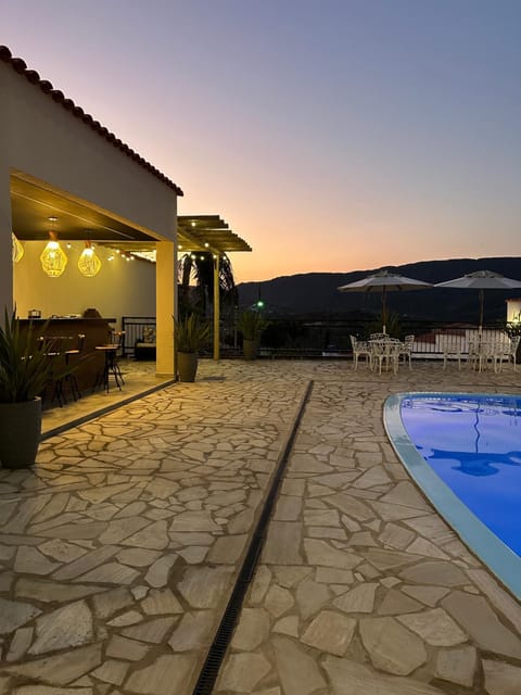 Mountain view, Swimming pool, Sunset