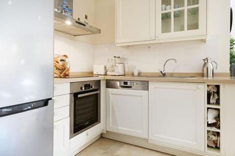 Kitchen or kitchenette, dishwasher, oven, stove