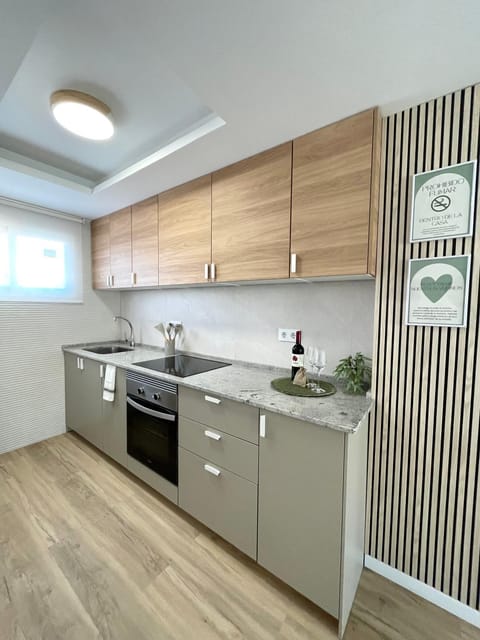 Kitchen or kitchenette, dishwasher, stove