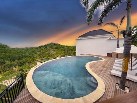 Natural landscape, Mountain view, Pool view, Swimming pool, Sunset, sunbed