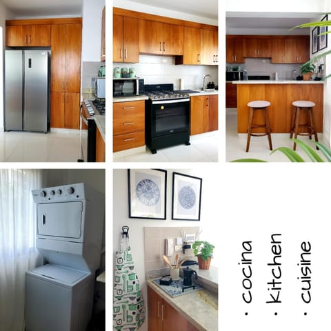 Kitchen or kitchenette, oven, stove, washing machine, dryer, kitchen