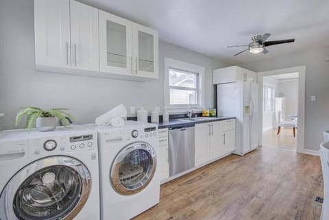 Kitchen or kitchenette, dishwasher, washing machine, dryer