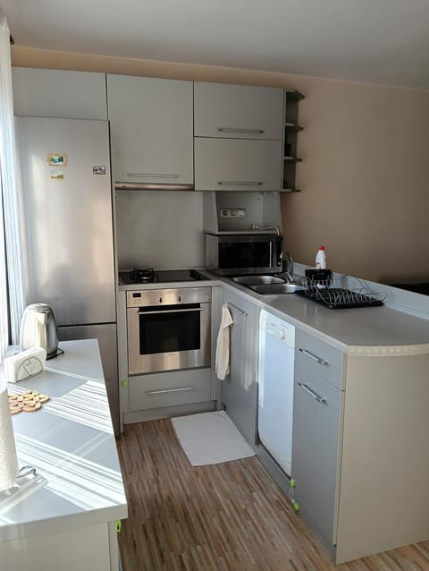 Kitchen or kitchenette, dishwasher, oven, stove