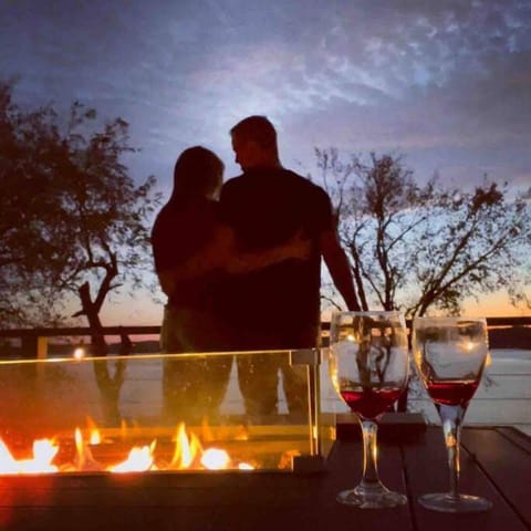 Lake view, Sunset, fireplace