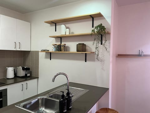 Kitchen or kitchenette, stove