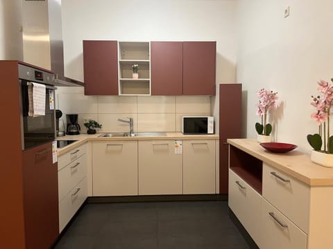 Kitchen or kitchenette, dishwasher, oven, stove