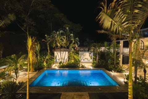 Night, Garden, Garden view, Pool view, Swimming pool, sunbed