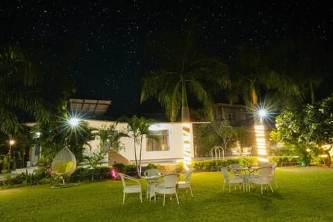 Property building, Night, Garden, Garden view