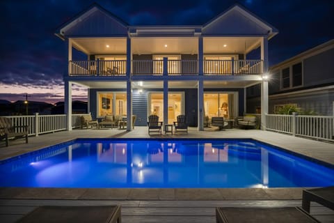 Property building, Night, Swimming pool