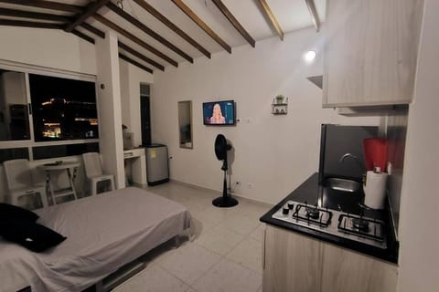 Bed, TV and multimedia, Kitchen or kitchenette, Photo of the whole room, Bedroom