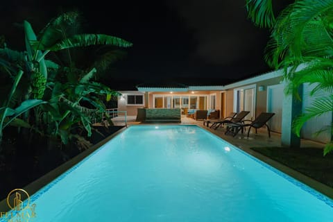 Night, Natural landscape, Pool view, Swimming pool, sunbed