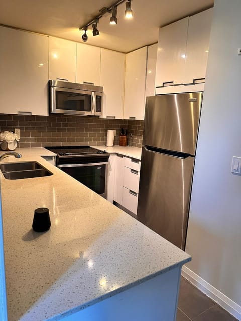 Kitchen or kitchenette, dishwasher, oven, stove