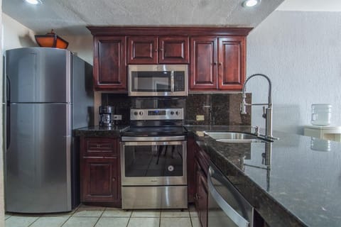 Kitchen or kitchenette, dishwasher, oven, stove