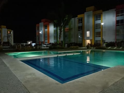 Night, Pool view, Swimming pool