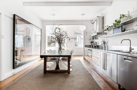 Dining area, dishwasher, oven, stove, kitchen