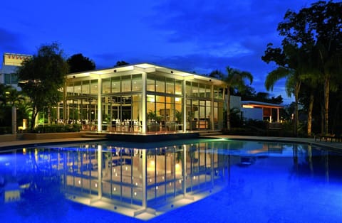 Property building, Facade/entrance, Night, Pool view, Swimming pool