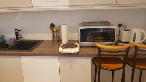 Kitchen or kitchenette, microwave