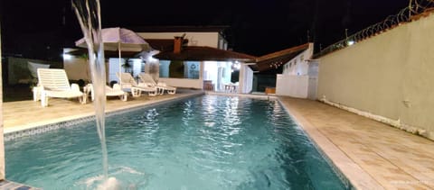 Night, Pool view, Swimming pool, sunbed