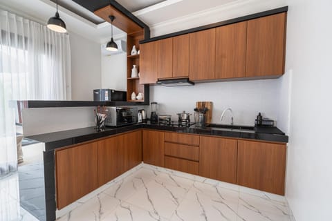 Kitchen or kitchenette, stove