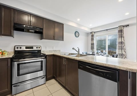 Kitchen or kitchenette, dishwasher, oven, stove