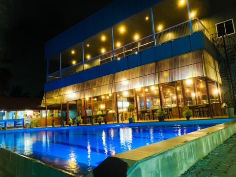 Night, Pool view, Swimming pool