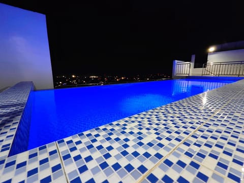 Night, Pool view, Swimming pool