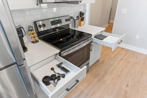 Kitchen or kitchenette, stove