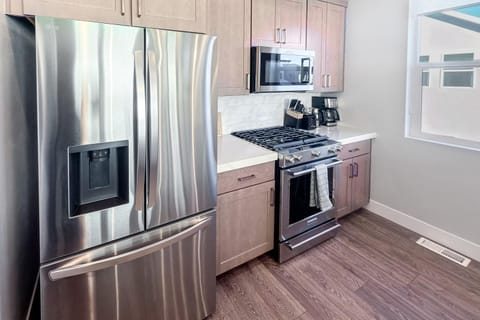 Kitchen or kitchenette, oven, stove, toaster