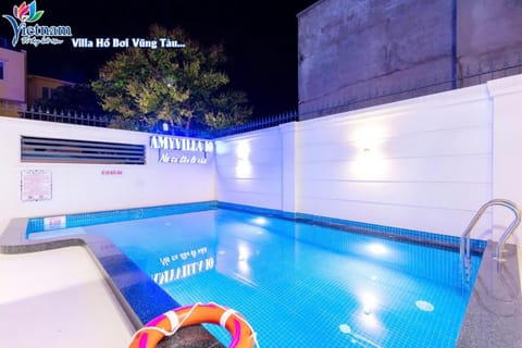 Night, Text overlay, Pool view, Swimming pool, sunbed