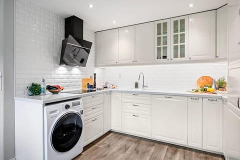 Kitchen or kitchenette, dishwasher, oven, stove, washing machine