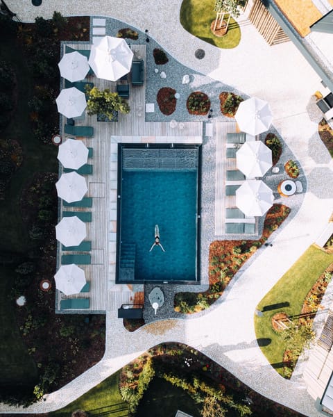 Bird's eye view, Summer, Swimming pool, sunbed