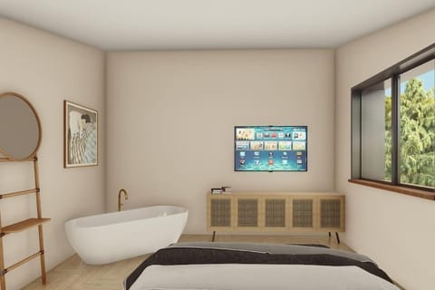 Bed, TV and multimedia, Photo of the whole room, Bedroom, Bath