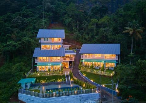 Property building, Night, Swimming pool