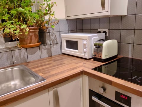 Kitchen or kitchenette, stove, toaster