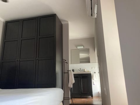 Bed, wardrobe