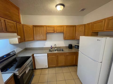 Kitchen or kitchenette, dishwasher, stove, toaster