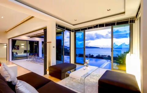 View (from property/room), Living room, Seating area, Pool view, Sea view