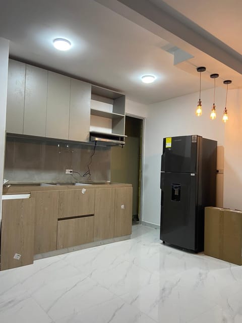 Kitchen or kitchenette, stove