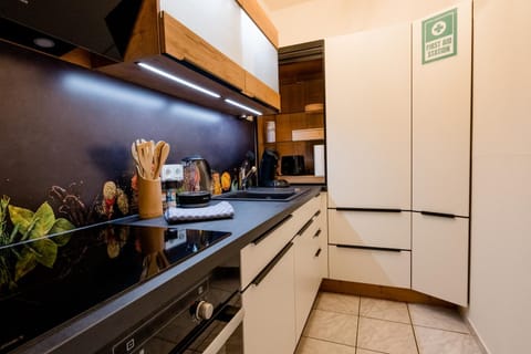 Kitchen or kitchenette, dishwasher, stove