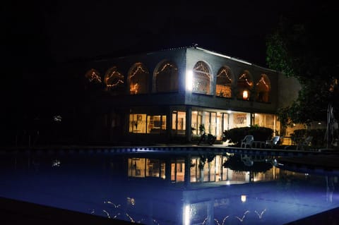 Property building, Night, Swimming pool