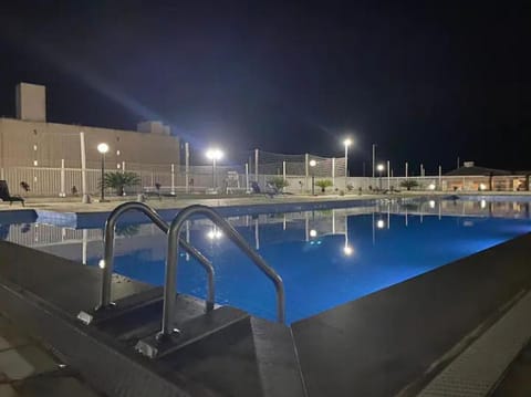 Night, Pool view, Swimming pool, sunbed