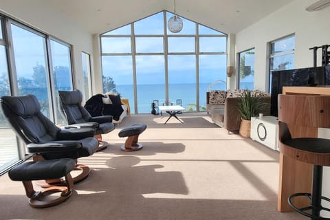 Living room, Seating area, Beach, Sea view