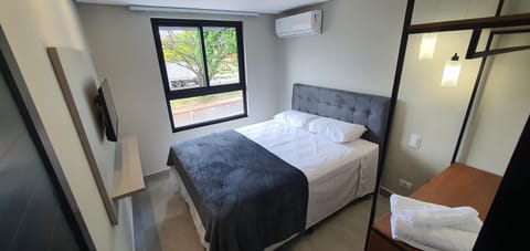 Bed, Photo of the whole room, Bedroom, towels, air conditioner