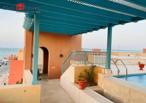 Property building, Patio, Natural landscape, View (from property/room), Balcony/Terrace, Pool view, Sea view, Swimming pool