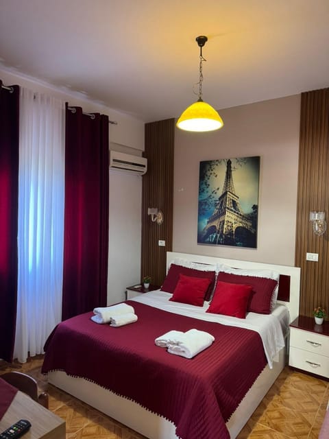 Bed, Photo of the whole room, Bedroom, towels, air conditioner