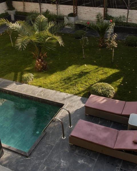 Patio, Spring, Day, Natural landscape, Garden, Garden view, Pool view, Swimming pool, sunbed