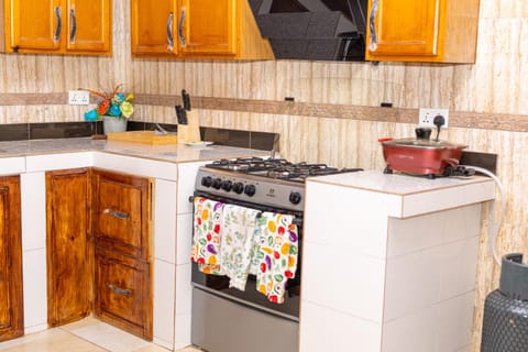 Kitchen or kitchenette, stove