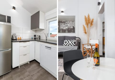 Kitchen or kitchenette, Seating area, Dining area, dishwasher, stove, toaster