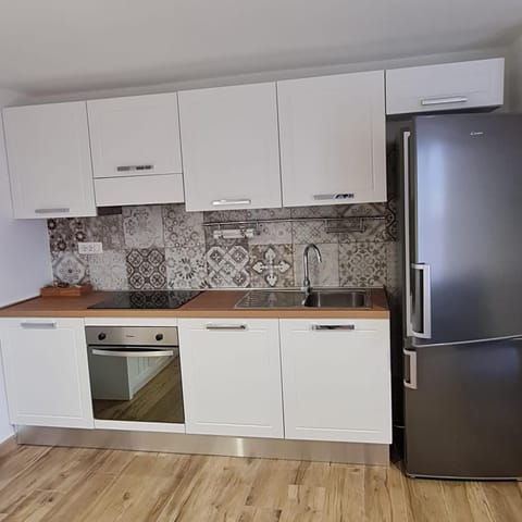 Kitchen or kitchenette, dishwasher, oven, stove