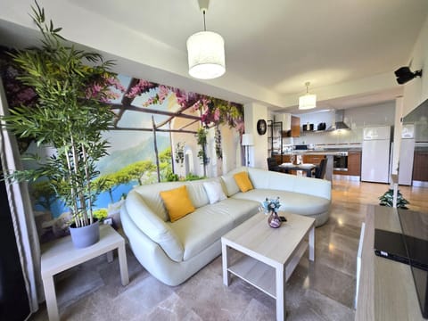 Kitchen or kitchenette, Living room, Seating area, Dining area